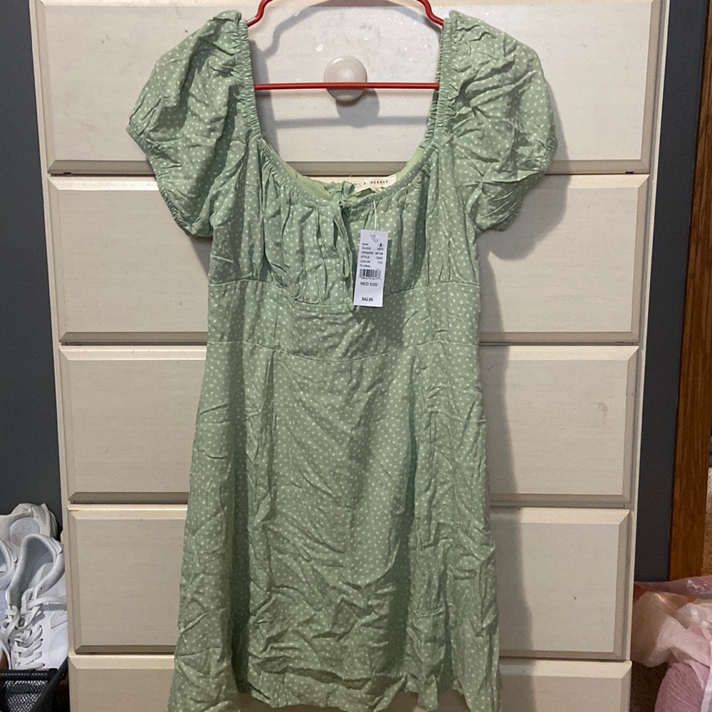 Green pacsun dress with little white flowers